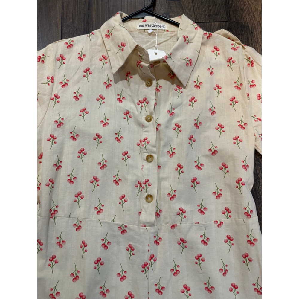 New SM WARDROBE Cherry Print Shortall Summer Large - Picture 3 of 5